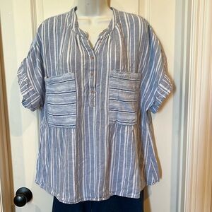 ANTHROPOLOGIE CONTRAST STRIPED  POCKET BEACHY LOUNGE TUNIC  TOP BLOUSE LARGE
